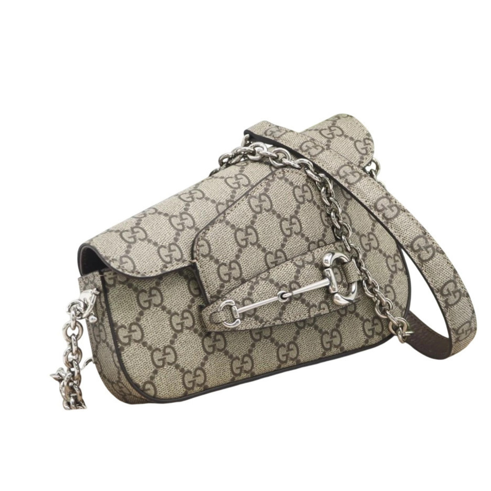 Gucci GG Horsebit Shoulder Supreme Brown Chain Bag Canvas Beige Brown Tan